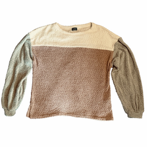 Neely Colorblock Crewneck Sweater Cream, Taupe, Gray